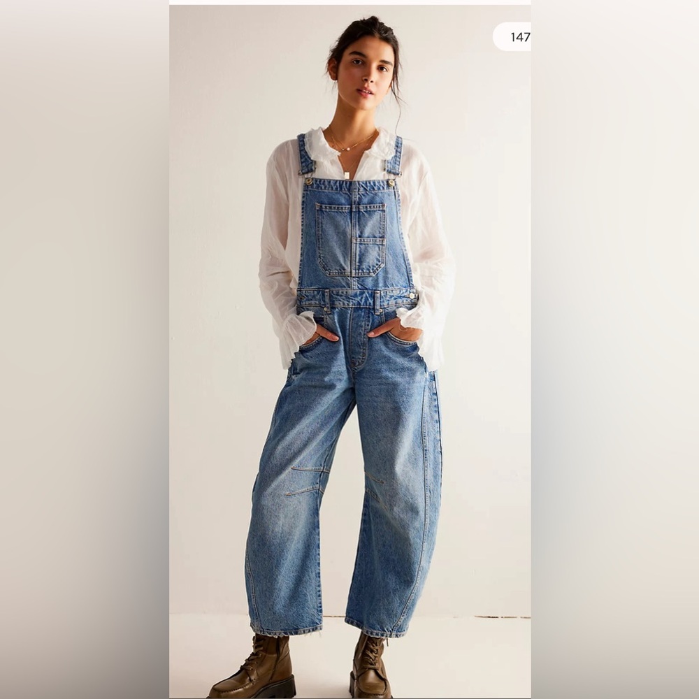 NWT Free People Good Luck Barrel Overalls